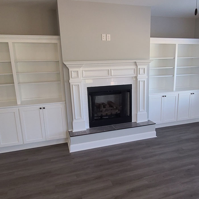 storage cabinets shelves fireplace
